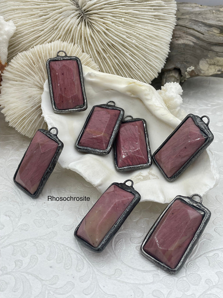 Soldered Natural Stone Pendants, Rectangle Stone Pendants with Gunmetal ,Comes in a variety of patterns, 4 Styles, Natural Stone, Fast Ship.