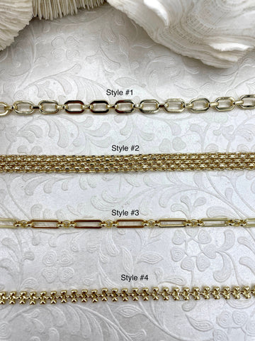 Gold Plated Stainless Steel Multilink Textured Chains, 4 styles, Handmade Chains, Stainless Steel HIGH QUALITY, Sold by the ft. Fast Ship