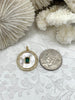 Image of Mother of Pearl Round CZ Charm with Colorful Rectangle Center Stone, Cubic Zirconia charm, MOP Charms, Plated Brass 4 styles, Fast Ship