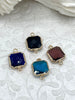 Image of Gold Trimmed Colorful Square Crystals, Gold trimmed Connectors, Gold Trimmed Crystal Charm/connectors. Colorful Crystals 8 Styles, Fast Ship