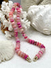 Image of Peruvian Pink Mixed Opal Hand Knotted Necklace, 16" Long, Rondelle Stones, 2 stone sizes, w/Gold Finished Ends, Candy Necklace, Fast Ship