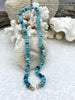 Image of Peruvian Teal Mixed Opal Hand Knotted Necklace, 16" Long, Rondelle Stones 8mmx5mm w/Gold or Silver Finished Ends, Candy Necklace, Fast Ship