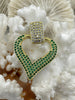 Image of Large Heart Shaped Pendants With Cubic Zirconia. 3 Styles, Dark Blue, Green, Or Clear CZ. 40mm, Gold Plated Brass. Fast Ship