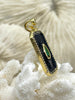 Image of Black Enamel and Gold Pendants with Green Teardrop Center CZ, Enamel and Gold Plated Brass, 30mm x 17mm x 3mm, Fast Ship.