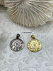 Image of High Quality Brass Greek Charm/Pendant, Plated Brass Greek Symbol Medallion, Burnished Silver or Gold Plated, 19mm, 2 Finishes.Fast Ship