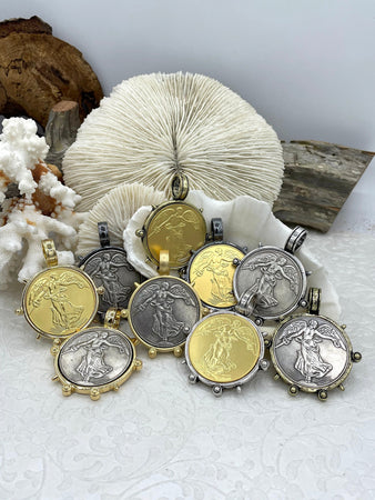 Reproduction French Commemorative Medal Coin Pendant, Coin Bezel, French coin, Art Deco Coin, Gold or Silver, 5 bezel colors. Fast Ship