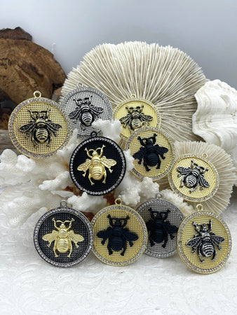 Bumble Bee Pendant with CZ, Round Bee Charm, Bumble Bee Charm, Mixed MetalBumble Bee, 10 Styles, Zinc Alloy, Cubic Zirconia, Fast Ship