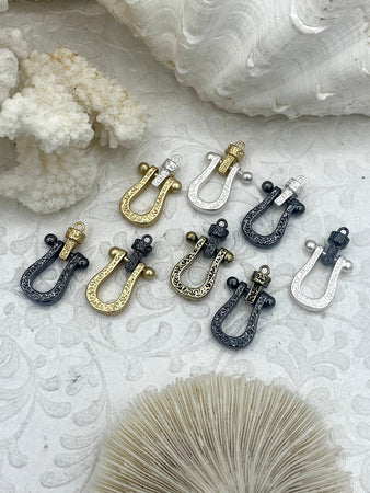 Mixed Metal Textured U shape Clasp, Two Tone U Lock, Marine Shackle, BRASS, Horseshoe Clasp, U Link, Anchor Shackle, 8 styles. Fast Ship