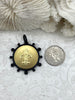 Image of Fleur De Lis Coin Pendant, French L'abeille Bee Coin with Bezel, Fleur Pendant, Gold Coin, Matte Black Bezel, Fleur De Lis Coin, Fast Ship