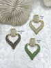 Image of Large Heart Shaped Pendants With Cubic Zirconia. 3 Styles, Dark Blue, Green, Or Clear CZ. 40mm, Gold Plated Brass. Fast Ship
