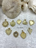 Image of Mother of Pearl Heart CZ Charms, 7 styles, Gold Plated Brass Heart Charms, MOP Charms, Cubic Zirconia, Brass Mother of Pearl, Fast Ship