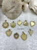 Image of Mother of Pearl Heart CZ Charms, 9 styles, Gold Plated Brass Heart Charms, MOP Charms, Cubic Zirconia, Brass Mother of Pearl, Fast Ship