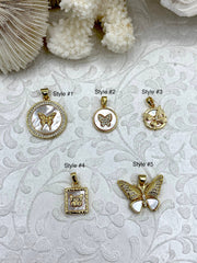 Mother of Pearl Butterfly CZ Charms, 4 styles, Gold Plated Brass Butterfly Charms, MOP Charms, Cubic Zirconia, Mother of Pearl, Fast Ship
