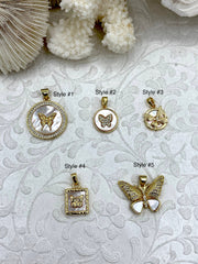 Mother of Pearl Butterfly CZ Charms, 5 styles, Gold Plated Brass Butterfly Charms, MOP Charms, Cubic Zirconia, Mother of Pearl, Fast Ship