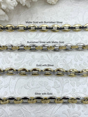 Mixed Link Mixed Metal Textured Cable Chain,Sold by the foot. Brass&Zinc Alloy, Lg Link 15mm x 11mm, Sm Link 11mm x 9mm, 4 styles, Fast ship