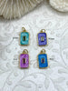 Image of Rectangle Enamel and Gold Pendants with Colorful CZ Center stone, Enamel and Gold Plated Brass, 4 Colors, 15mm x 10mm x 2mm. Fast Ship.
