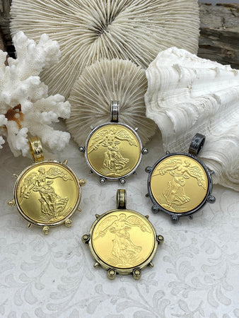 Reproduction French Commemorative Medal Coin Pendant, Coin Bezel, French coin, Art Deco Coin, Gold Coin, 4 bezel colors. Fast Ship