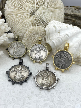 Reproduction French Commemorative Medal Coin Pendant, Coin Bezel, French coin, Art Deco Coin, Silver Coin, 5 bezel colors. Fast Ship