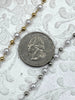 Image of Faux Pearl Beaded Rosary Chain, 4mm White Pearls with Gold or Silver Wire and Accents, Plated Brass Wire, Sold by the foot, Fast Ship