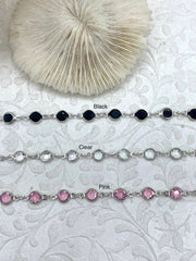 Crystal Coin Shape Rosary Faceted Glass Beads, Clear, 6.5mm x 3mm, Beaded Rosary Chain With Silver wire&caps, Sold by the foot, Fast Ship