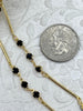Image of Gold Bar and Black Crystal Chain, Dainty Gold Plated Chain, 18K Gold Plated Brass, Black Crystals and Gold Bars, Sold By the Foot, Fast Ship