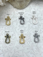 Textured U Shape Clasp, Plated Brass U Lock, 20mm Clasp, Marine Shackle, BRASS, Horseshoe Clasp, U Link, Anchor Shackle, 6 colors. Fast Ship