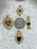 Image of Gold and Red Plated Brass Heart CZ Charms, 3 styles, High Quality Heart Charms, Hand and Heart Red Heart Charms. Fast Ship