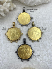 Reproduction French Madagascar Medal Coin Pendant, Coin Bezel, French coin, Art Deco Coin, Gold Coin, 4 bezel colors. Fast Ship