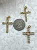 Image of Gold Cross Charms with Cubic Zirconia, Gold Religious Cross, Brass Cross Charm, Gold Cross Pendant with clear CZ, 3 styles, Fast Ship