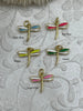 Image of Dragonfly Shaped Enamel and Gold Pendants, Enamel and Gold Plated Brass, 5 Colors,Lt Blue, Lt Pink, Green, Yellow, and Hot Pink. Fast Ship.