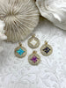 Image of Gold Charms with Glitter Enamel and CZ, 4 Colors, Turquoise, Purple, White, Blue, Brass Charms, Cubic Zirconia, Glitter Enamel, Fast Ship