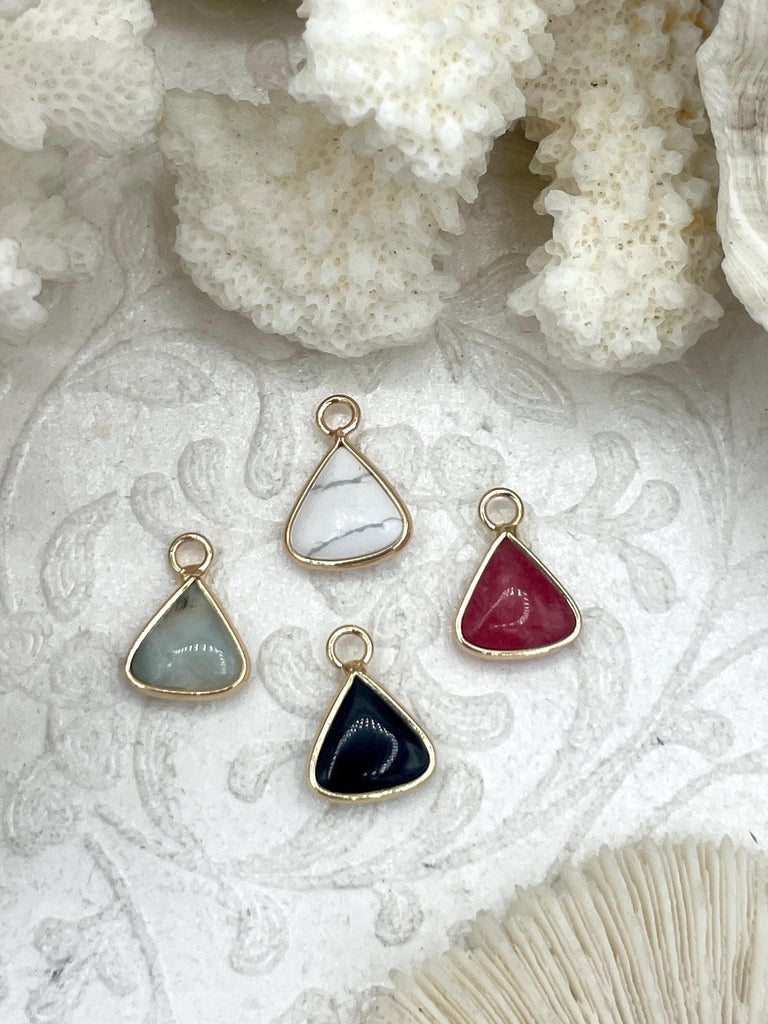 Small Triangle Shaped Natural Stone Pendants Gold Soldered