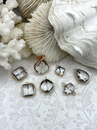 Crystal Gold Soldered Pendants and charms. Square, Teardrop, Drop, Square connector , 6 Styles to choose from. Fast Shipping