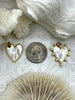Image of Mother of Pearl Heart Charms, 4 Styles, Brass Heart Charms, Gold Plated Brass, MOP Charms, Brass, Mother of Pearl, Pearls. Fast Ship