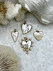 Image of Mother of Pearl Heart Charms, 4 Styles, Brass Heart Charms, Gold Plated Brass, MOP Charms, Brass, Mother of Pearl, Pearls. Fast Ship