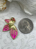 Image of Brass Gold and Enamel Leaf Pendants, Colorful Leaf Pendant Charm, 3 Colors, Orange, Pink,, and Green, 34mm x 23mm Pendant, Fast Shipping