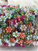 Image of Crystal Flower Shape Mixed Rosary Faceted Glass Beads Chain, Gold Heart Details, 2 Styles, Gold Wire, sold by the foot, Fast Ship