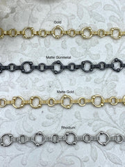 Brass Mixed Link Cable Chain Round sold by the foot. 4 Finishes, Lg Link 9mm, Sm Link 7.5mm x 2mm, Electroplated brass, 5 finishes Fast ship