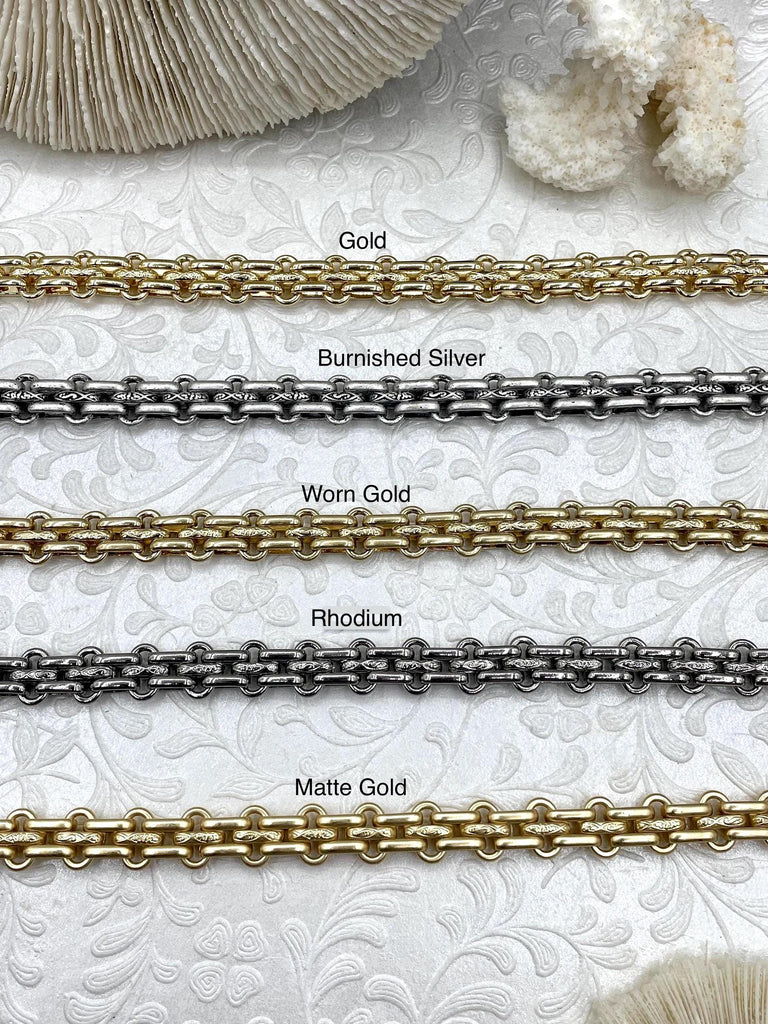 Stylished Texture Chain Brass Multilink Textured Chain, 21mm wide x 15mm Thick. gold plated ov ...