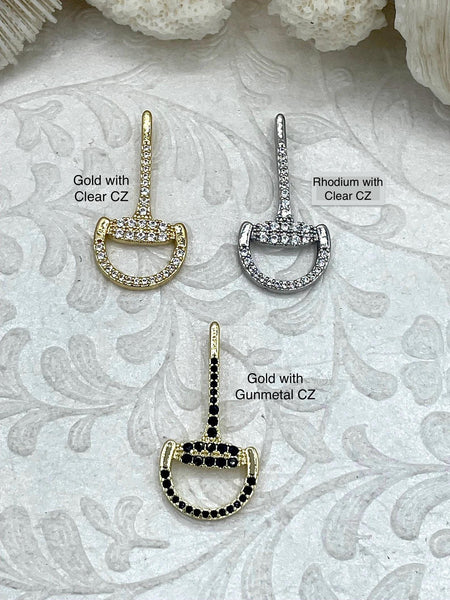 CZ Micro Pave BRASS Snaffle Bit Charm Pendants, Horse Bit Charm, Eques ...