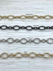 Brass Mixed Link Medium Cable Chain Oval/Round sold by the foot. 10mm x 14mm oval 6mm round.  Electroplated brass, 3 finishes Fast ship