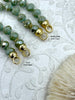 Image of Hand Knotted Faceted Rondelle Teal Crystal Necklace, 16'5" W/Gold or Matte Gold Plated Closed Cap Ends, Hand Knotted Necklace. Fast Ship