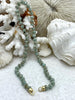 Image of Hand Knotted Faceted Rondelle Teal Crystal Necklace, 16'5" W/Gold or Matte Gold Plated Closed Cap Ends, Hand Knotted Necklace. Fast Ship