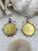 Image of Reproduction French Regne De La Loi Coin Pendant, Coin Bezel, French coin, Art Deco Coin, Gold Coin, 2 bezel colors. Fast Ship