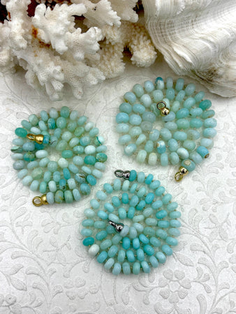 Peruvian Turquoise Opal Hand Knotted Necklace, 17",Rondelle Stones 7mmx5mm, Gold, Matte Gold, Rhodium Finished Ends,Candy Necklace,Fast Ship