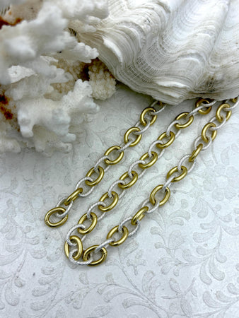 Mixed Link Mixed Metal Textured Cable Chain, Sold by the foot. 13mm x 10mm, 2mm Thick, Electroplated Base Metal, MatteSilv & Gold, Fast ship