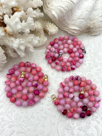 Peruvian Pink Opal Hand Knotted Necklace, 17" Long, Round Stones 8mm, Gold, Matte Gold, or Rhodium Finished Ends, Candy Necklace, Fast Ship