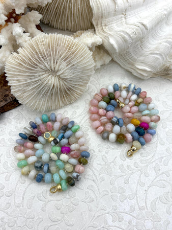 Colorful Pastel Mixed Peruvian Opal Hand Knotted Necklace 17",Rondelle Stones 8mmx5mm,Gold,Matte Gold Finished Ends,Candy Necklace,Fast Ship