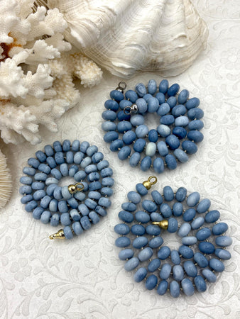 Peruvian Pale Blue Opal Hand Knotted Necklace,17",Rondelle Stones 10mmx6mm, Gold, Matte Gold, Rhodium Finished Ends,Candy Necklace,Fast Ship