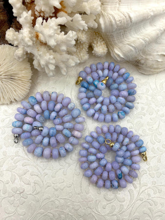 Peruvian Lavender Opal Hand Knotted Necklace, 17", Rondelle Stones 9mmx6mm with Gold, Matte Gold Rhodium End Caps, Candy Necklace, Fast Ship